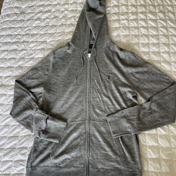 All Saints Mode Merino Wool Gray Zip-Up Men's Sweater - Picture 3 of 14